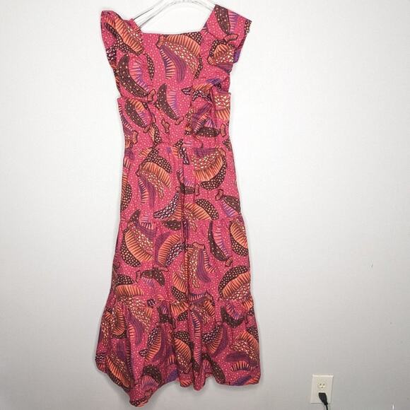 Farm Rio Pink Wild Bananas Print Ruffled Cotton Midi Dress New with Defect M - Picture 12 of 13